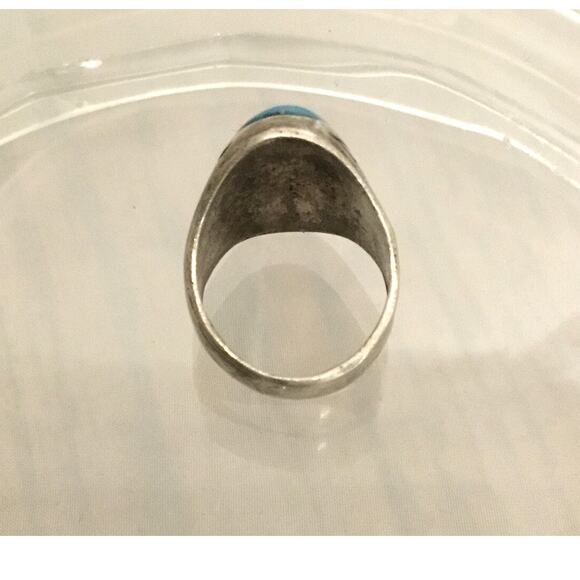 Fred Harvey Era Navajo Double Thunderbird Sterling Turquoise Ring Sz 6.75 - Picture 7 of 10